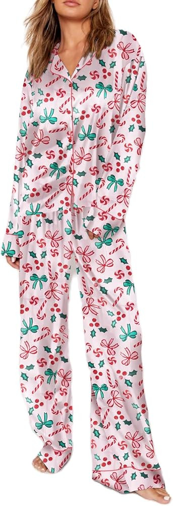 Seyurigaoka Satin Silk Valentine's Day Pajamas Set for Women Polka Dot Pjs Button Up Shirt+Pants ... | Amazon (US)