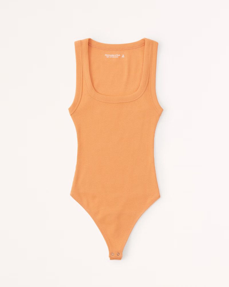 Women's Essential Ribbed Squareneck Bodysuit  -orange Shirt - Halloween Outfit - Orange And Black  | Abercrombie & Fitch (US)