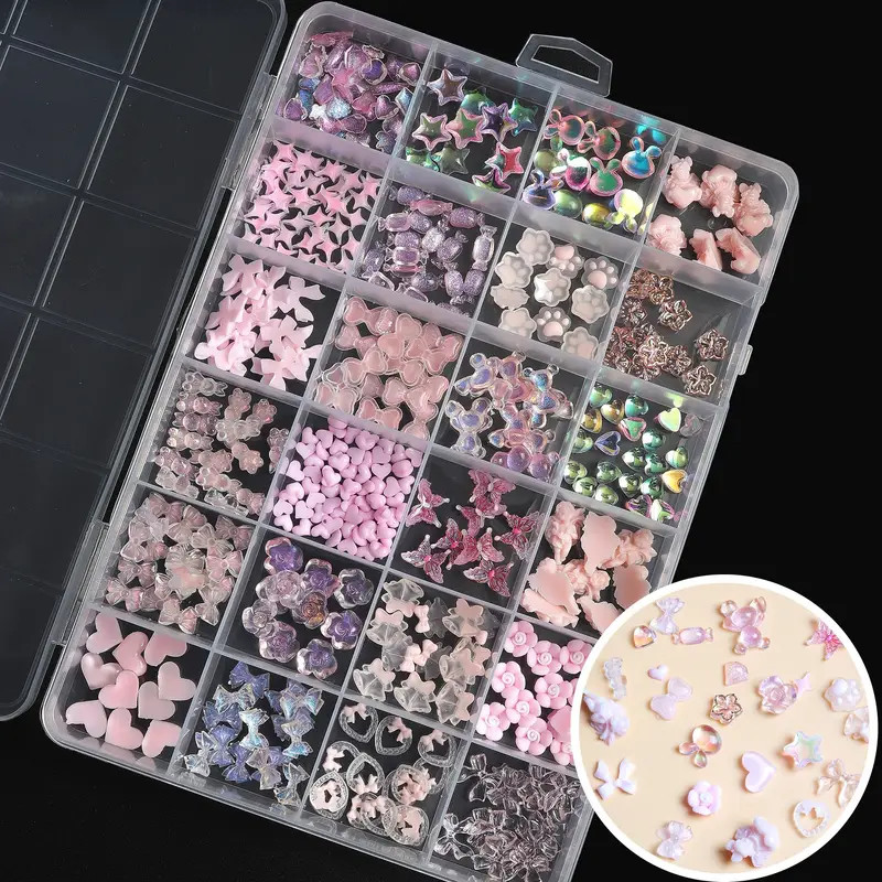 24 Grid Cute Cartoon Resin Nail Charms, Bowknot Butterfly Bear Nail Art Accessories, Nail Art Sup... | Temu Affiliate Program