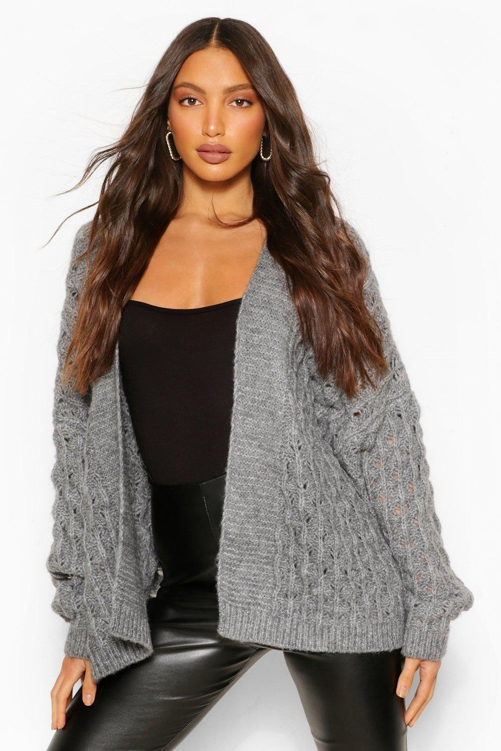 Womens Tall Bubble Knit Chunky Cardigan - Grey - S | Boohoo.com (US & CA)