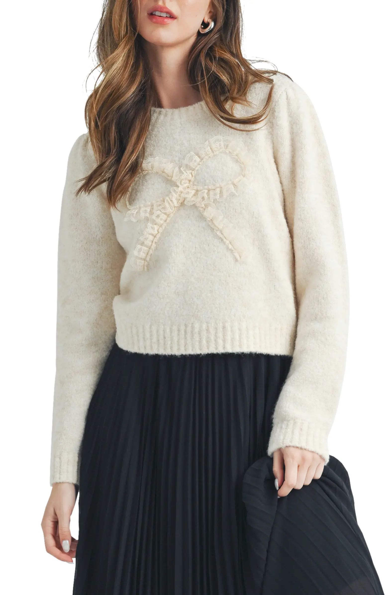 Lace Bow Crewneck Sweater | Nordstrom