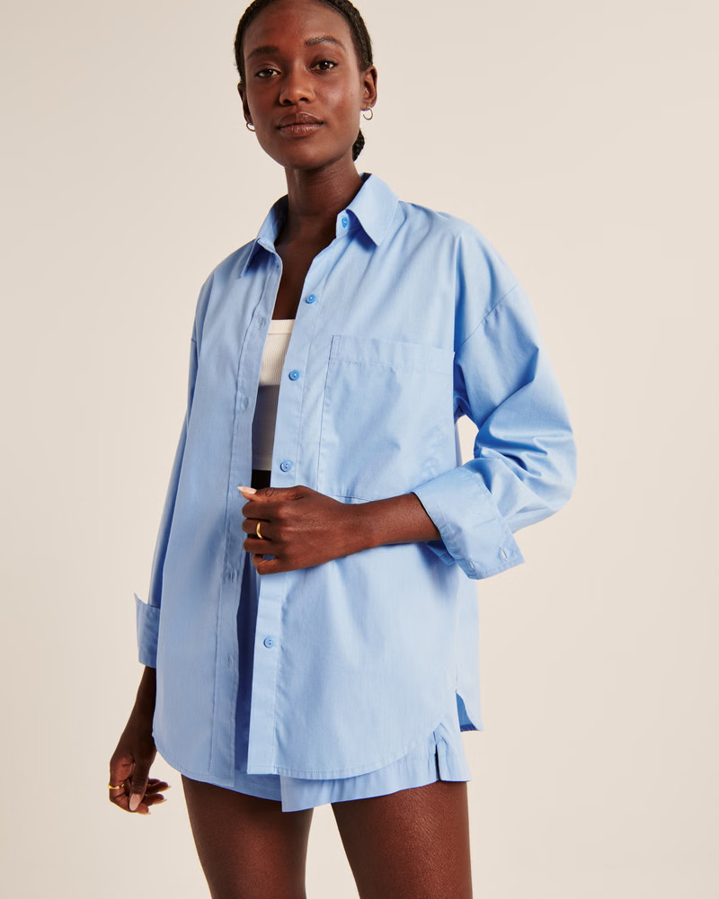 Women's Oversized Poplin Button-Up Shirt | Women's Tops | Abercrombie.com | Abercrombie & Fitch (US)