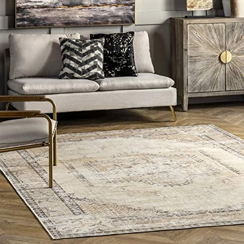 nuLOOM Glenda Machine Washable Faded Medallion Area Rug, 8' x 10', Light Grey | Amazon (US)