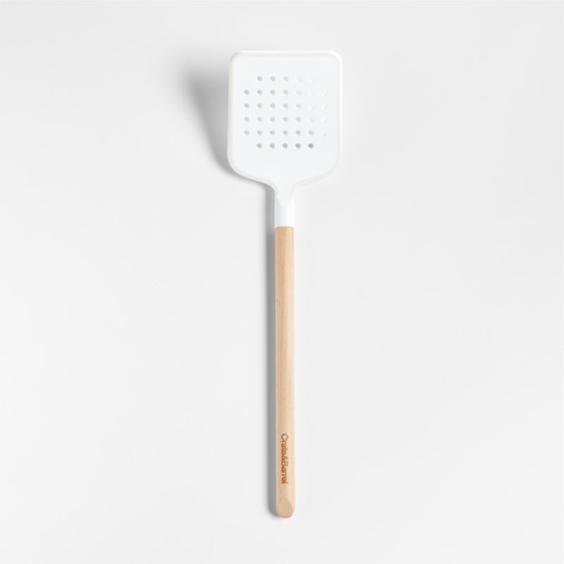 Crate & Barrel White Silicone and Wood Slotted Turner Spatula + Reviews | Crate & Barrel | Crate & Barrel