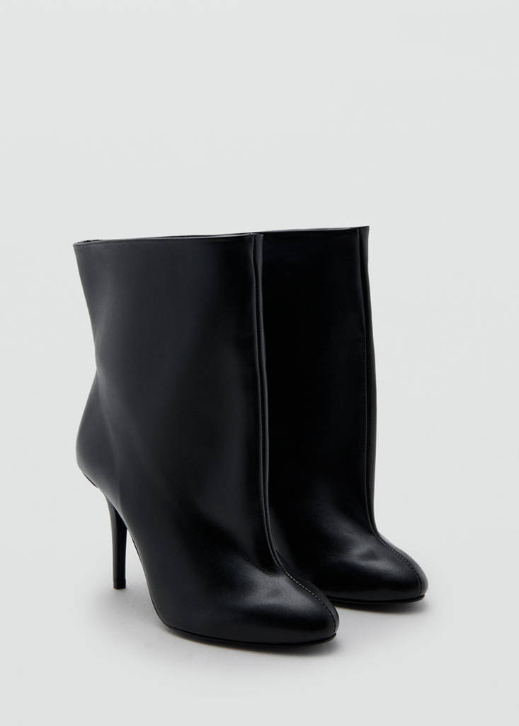 Wide shaft leather heeled bootie black - Woman - 9½ - MANGO | Mango (US/MX/AU)