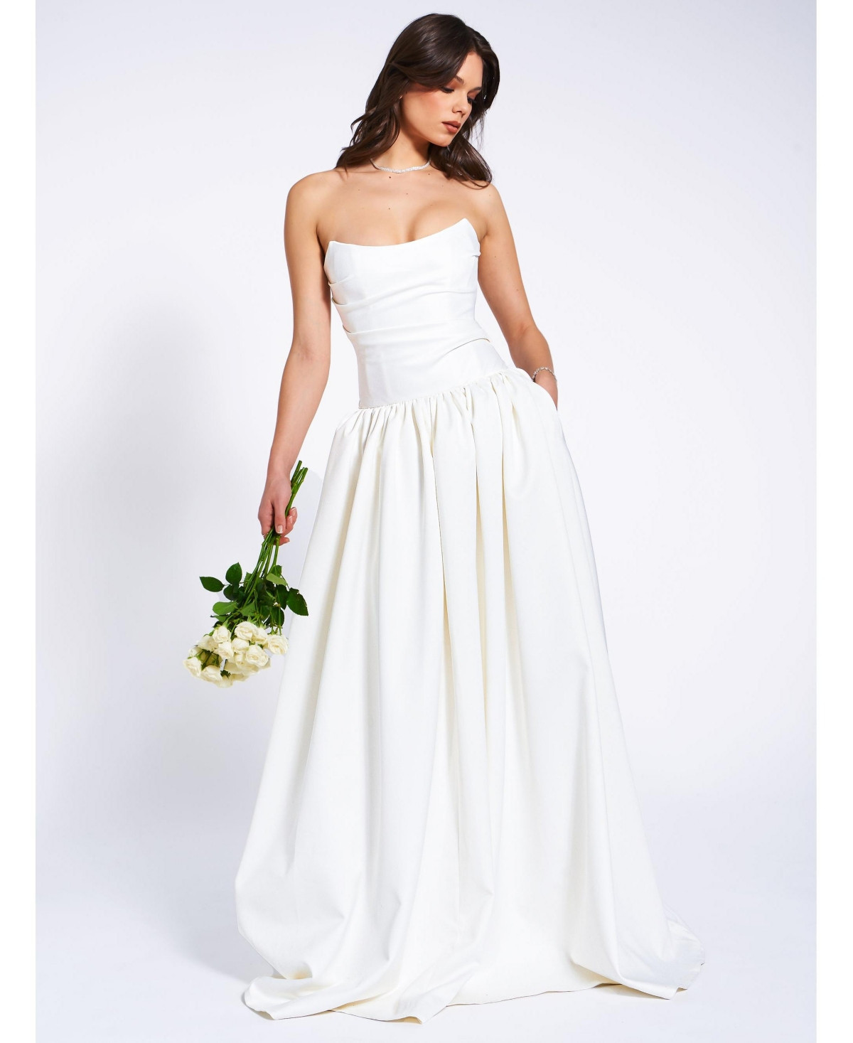 Miss Circle Women's Umay White Drop Waist Satin Corset Bridal Gown - White | Macy's