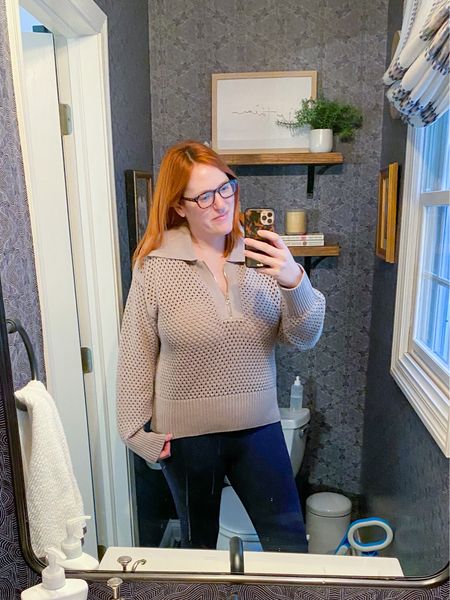 LOVE this new polo half zip sweater - detailing of the open knit is so cute! 

#LTKfit #LTKcurves