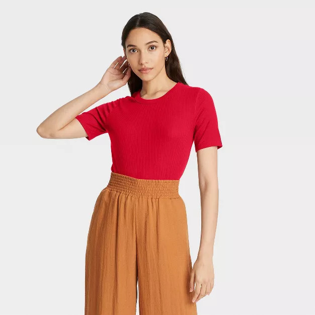 Women's Short Sleeve Ribbed T-Shirt - A New Day™ | Target