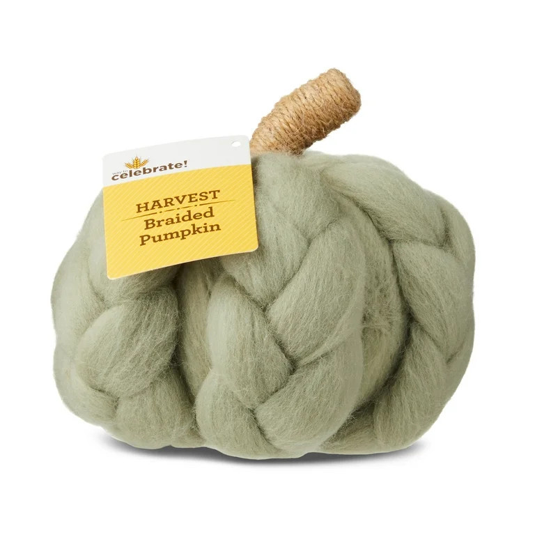 Harvest Sage Green Wool Braided Pumpkin Tabletop Decoration, 5.5 in, by Way To Celebrate | Walmart (US)