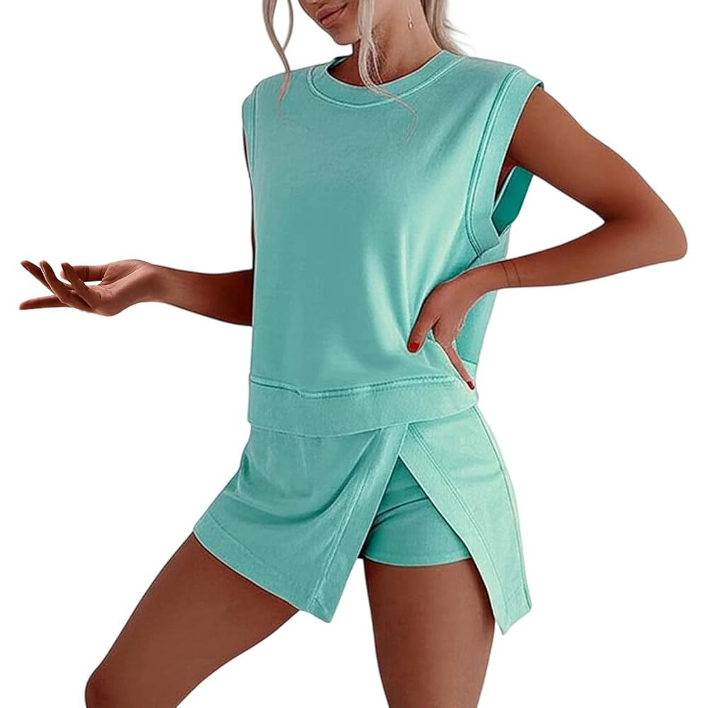 Summer Sets Women 2 Piece Outfits Shorts Tank Top and Casual Skort Lined Split Athletic Skirt Set... | Amazon (US)