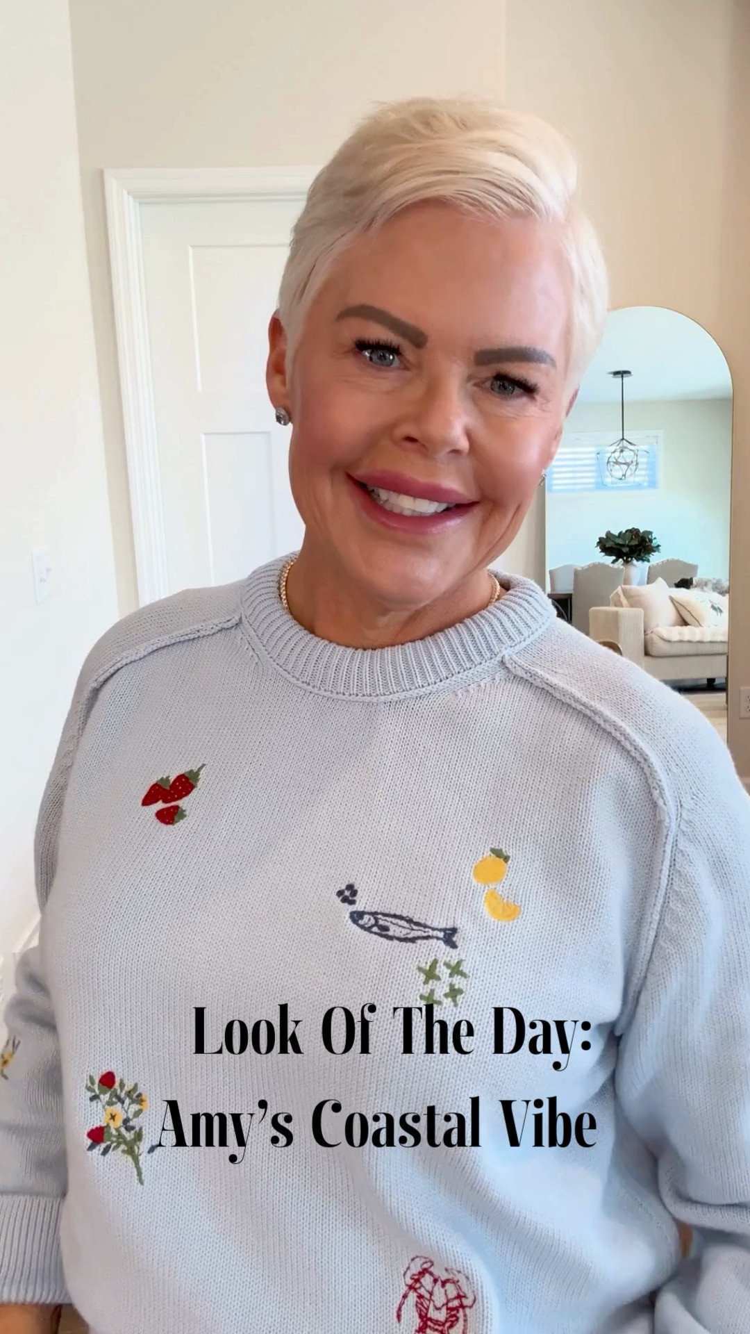 Spring Coastal OOTD. Light blue embroidered sweater from Abercrombie (size small), paired with some Amazon favorites: light blue wide leg jeans, red clutch, neutral woven flats that go with everything & jewelry. 

 #LTKootd #LTKmomlife #LTKOver40