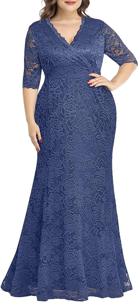 Women's Plus Size Wedding Prom Gown Evening Party Bridesmaid Floral Lace Long Wrap V Neck Mermaid... | Amazon (US)