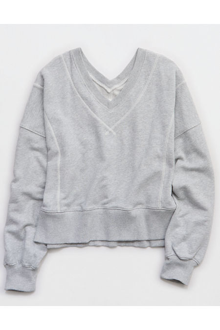 Aerie Go-To V Neck Sweatshirt Women's Medium Heather Gray XXS | Aerie