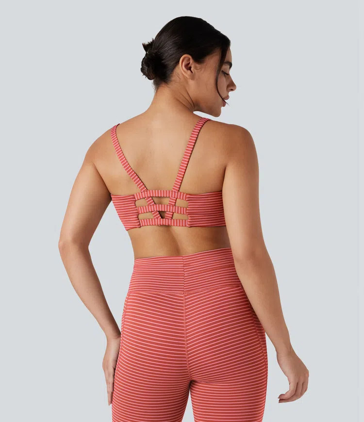 Women’s Low Support U Neck Cut Out Stripe Yoga Sports Bra - Halara | HALARA
