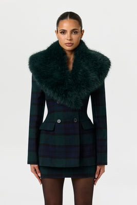 Naked Wardrobe Suiting Plaid Faux Fur Blazer - Suiting Plaid Faux Fur Blazer | Shop.com