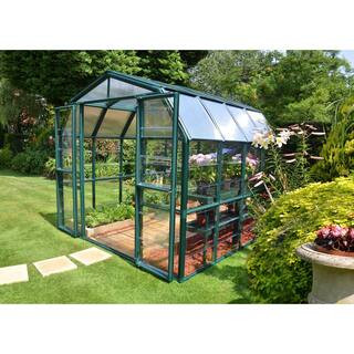 Grand Gardener 8 ft. x 8 ft. Green/Clear Polycarbonate DIY Greenhouse Kit | The Home Depot