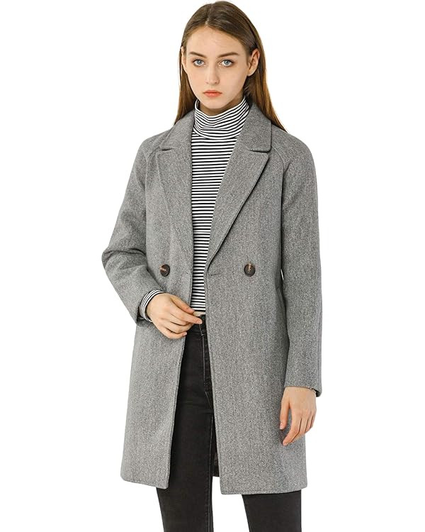 Allegra K Women's Notched Lapel Double Breasted Raglan Winter Coats | Amazon (US)