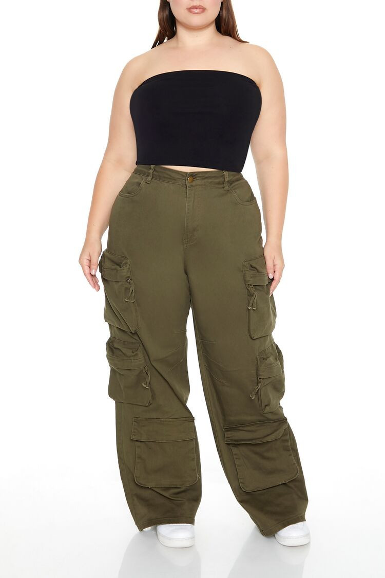 Women's Zippered Cargo Pants in Olive, 1X | Forever 21