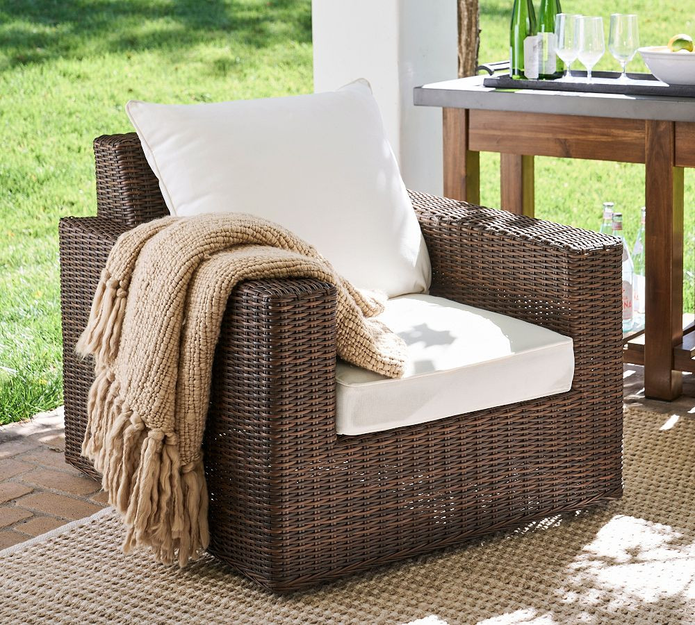 Torrey Wicker Square Arm Swivel Outdoor Lounge Chair | Pottery Barn (US)