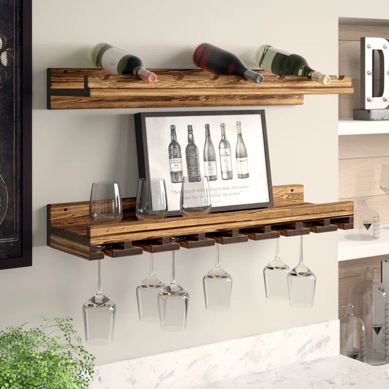 Berlyn Solid Wood Wall Mounted Wine Bottle & Glass Rack | Wayfair North America