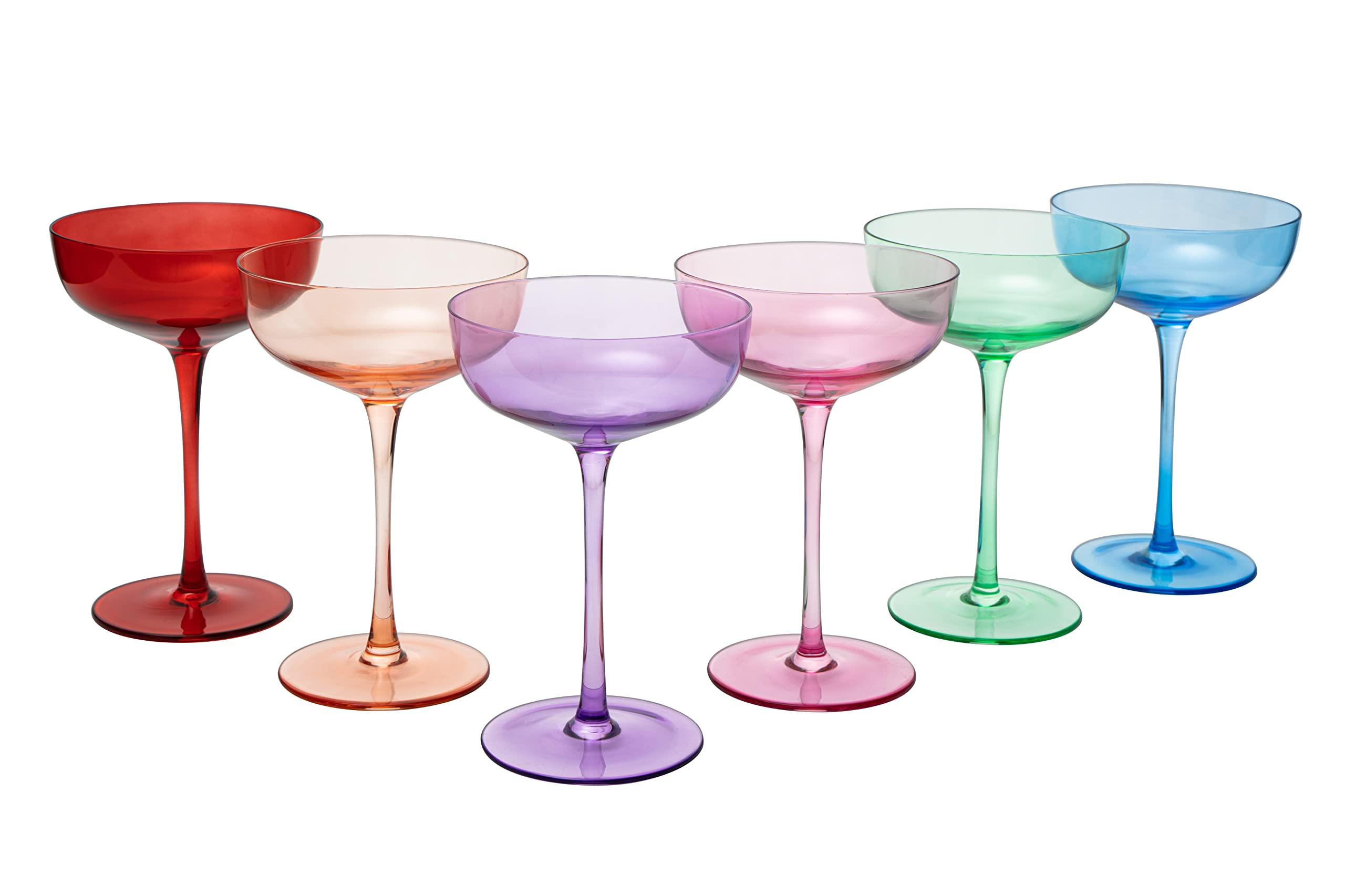 Colored Coupe Glasses - Martini , Cocktail & Champagne Glasses 7oz | Set of 6 | Cute & Colorful P... | Amazon (US)