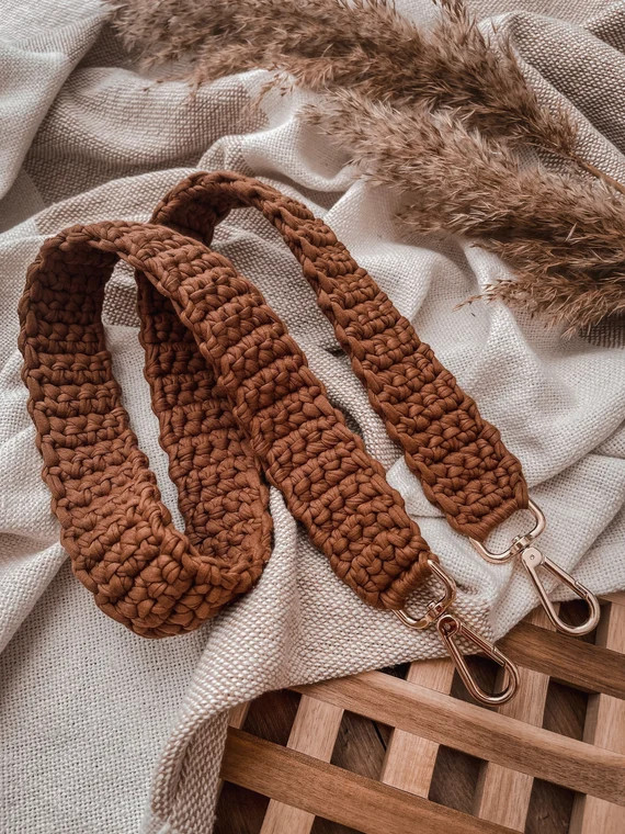 Brown crochet strap, knitted strap, bag chain, accessories for bags, womans accessories, cotton t... | Etsy (US)