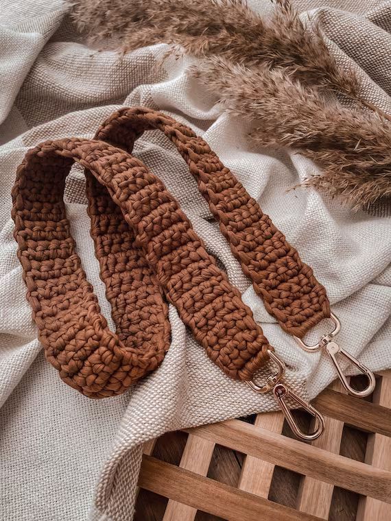 Brown crochet strap, knitted strap, bag chain, accessories for bags, womans accessories, cotton t... | Etsy (US)