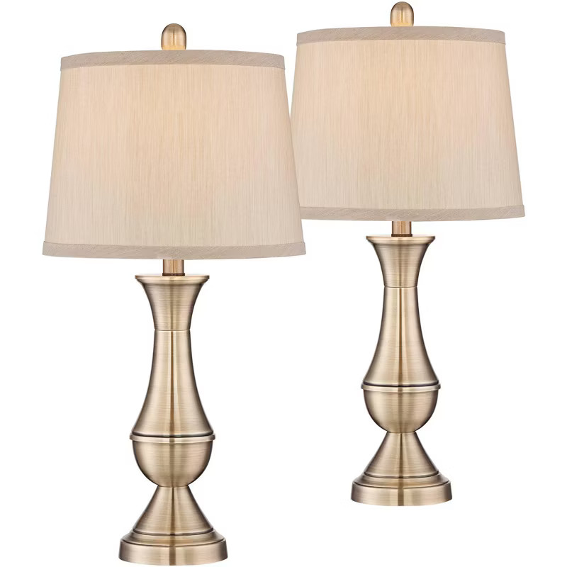 Regency Hill Traditional Table Lamps 24.75" High Set of 2 Antique Brass Metal Beige Drum Shade fo... | Target