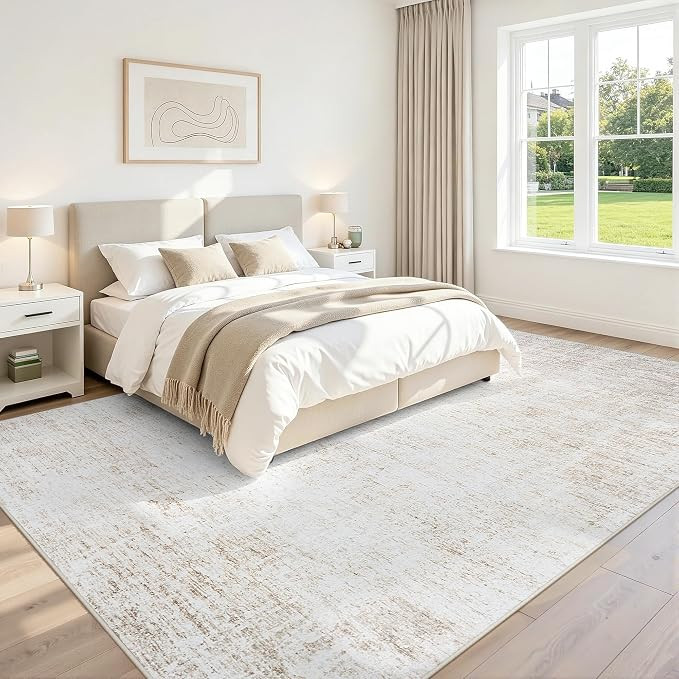8x10 Washable Area Rugs for Living Room:Beige Large Abstract Modern Neutral Rugs Soft Non Slip St... | Amazon (US)