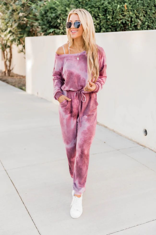 Listen To My Voice Tie Dye Burgundy Jumpsuit | The Pink Lily Boutique