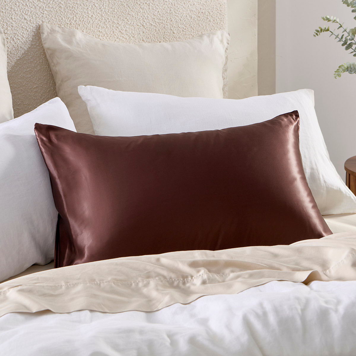 Mocha Brown Mulberry Silk Plain Pillowcase [MUSBSILKPCAS26D] | Pillow Talk AU