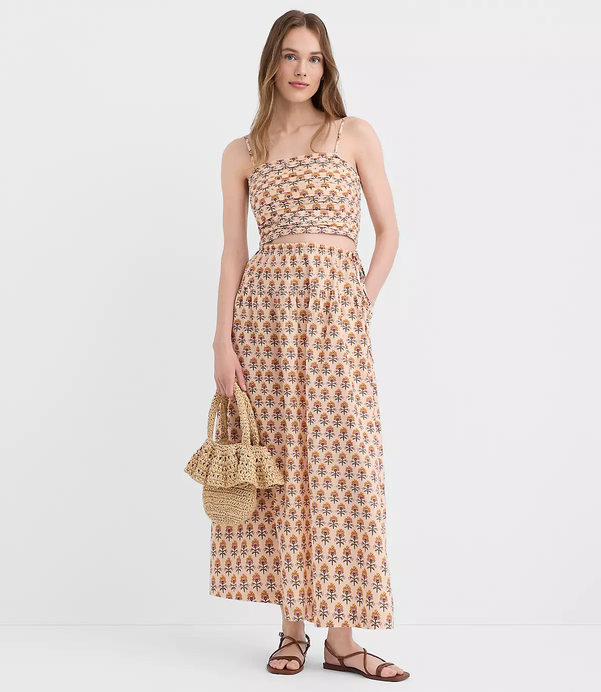 LOFT Beach Garden Linen Cotton Drawstring Maxi Pocket Skirt | LOFT