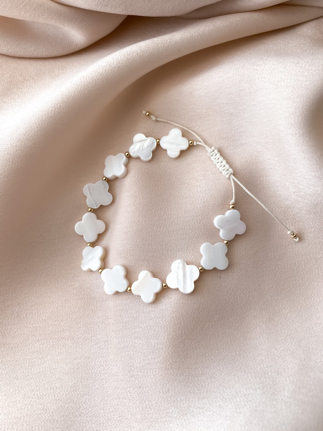 Lexi Clover Friendship Bracelet 14K Solid Gold and Mother Of Pearl | Etsy (US)