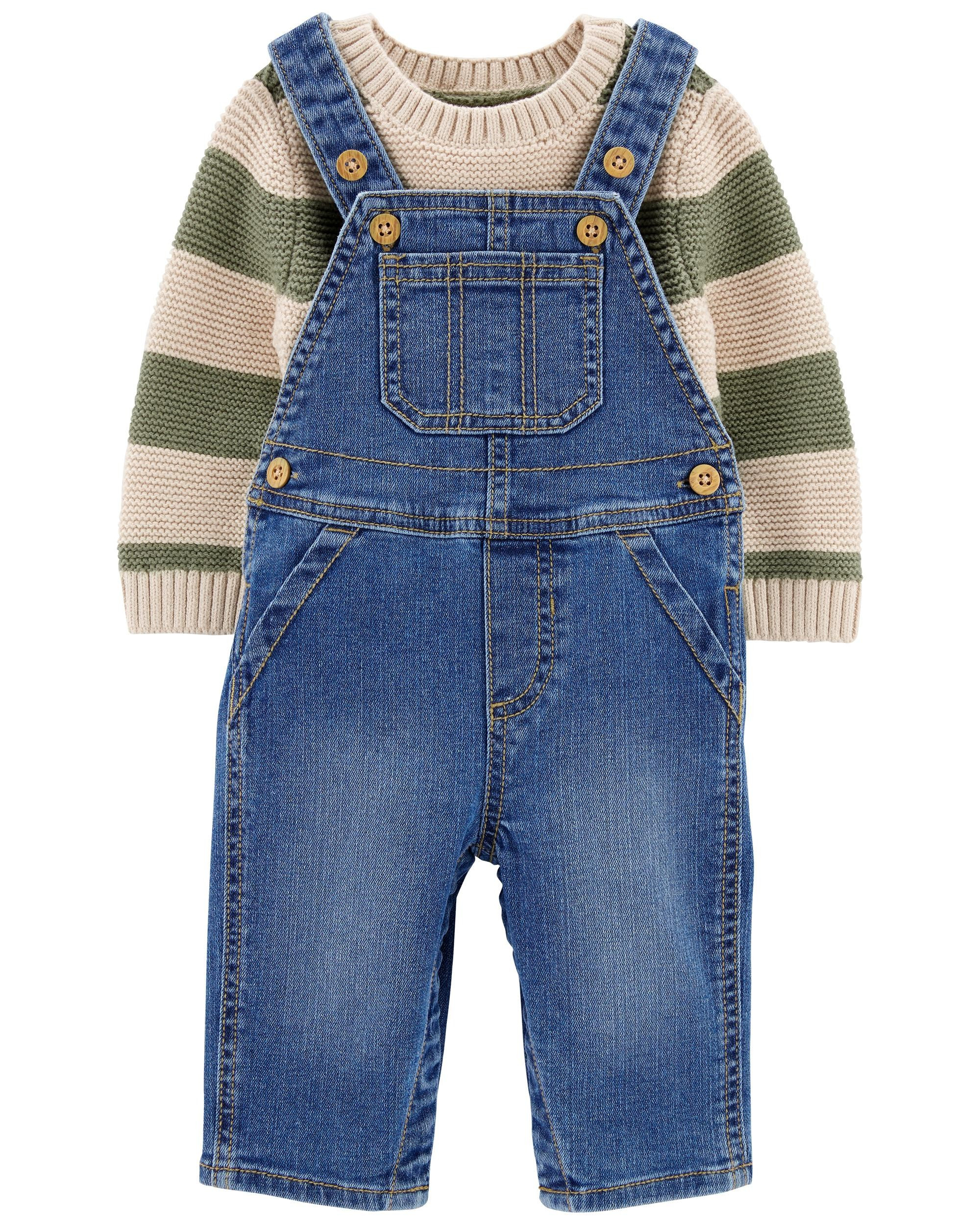 2-Piece Striped Sweater & Denim Overall Set | Carter's