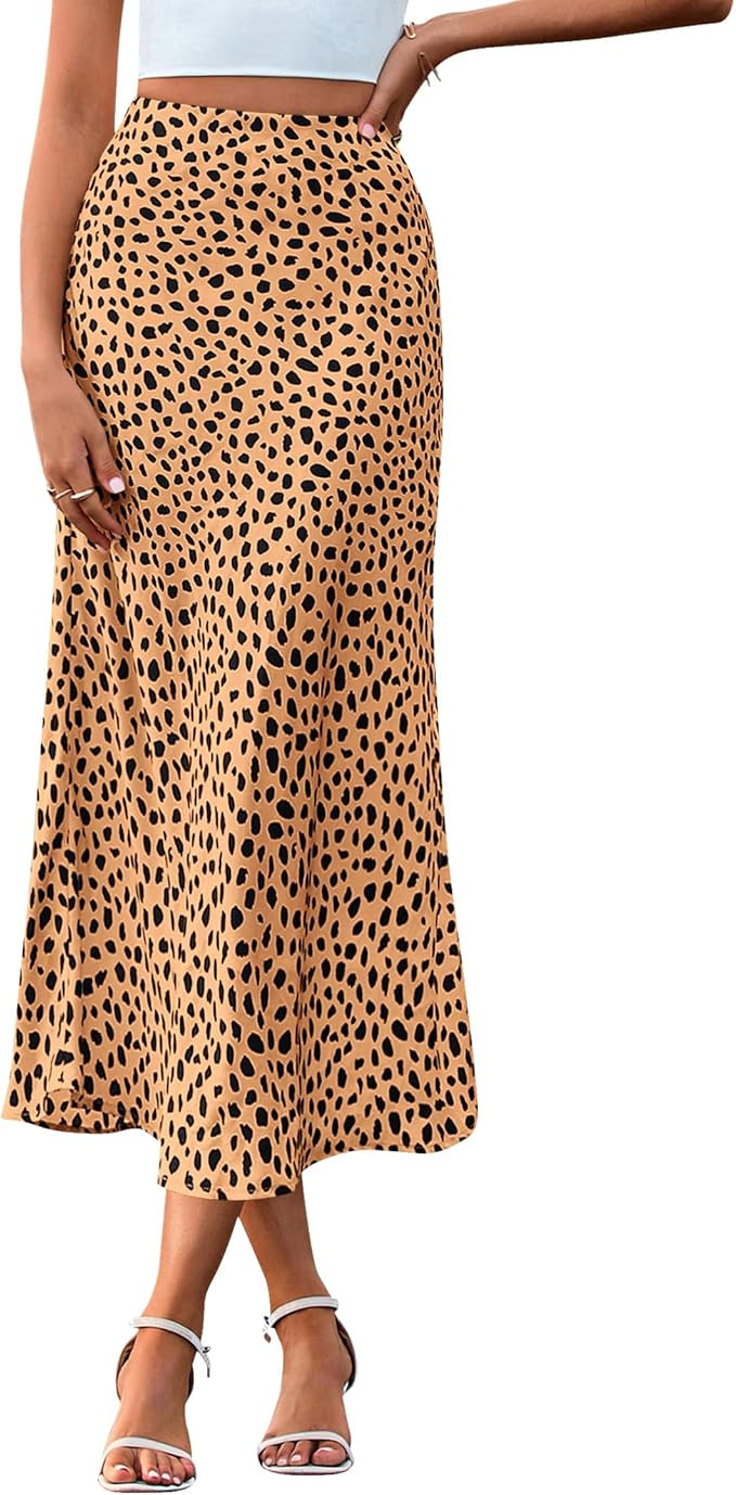 BTFBM Satin Skirts for Women 2025 Fall High Waisted A-Line Leopard Print Cocktail Wedding Long Si... | Amazon (US)