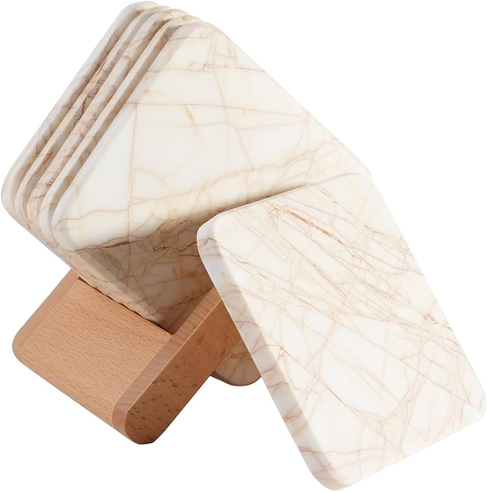 Marble Coasters Set of 6 - Modern Cup Mat Decorative Bar Coasters Set with Holder Stone Coasters ... | Amazon (US)