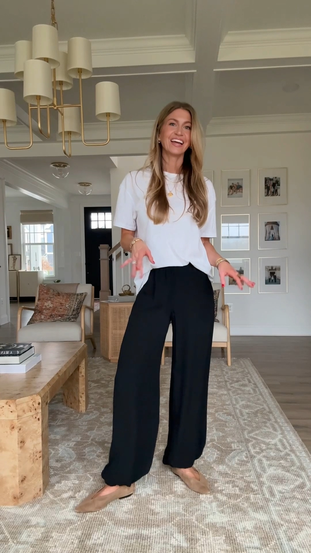 Love these casuaL parachute pants! Easy comfortable outfit. 
Black lined Zia pant: runs TTS, wearing an XS
White tee: runs oversized, wearing a S
Pointed suede flats: TTS
Red sweater: slightly oversized, wearing a small 
(Gold bracelet stack + double hoop gold earrings + gold coin necklace + black sunglasses 

#LTKdayinmylife #LTKootd #LTKgrwm