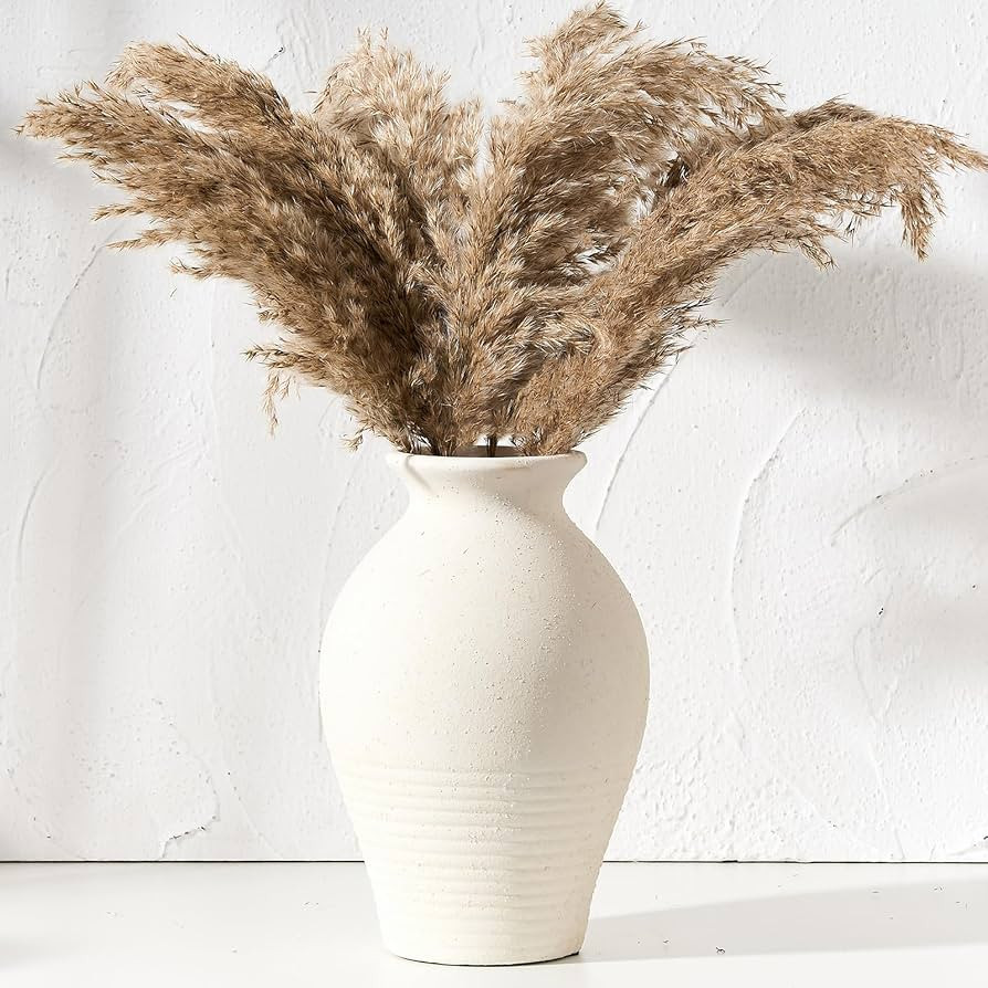 LUKA Ceramic Rustic Farmhouse Vase, 9.2 inch Whitewashed Terracotta Vase, Pottery Decorative Flow... | Amazon (US)