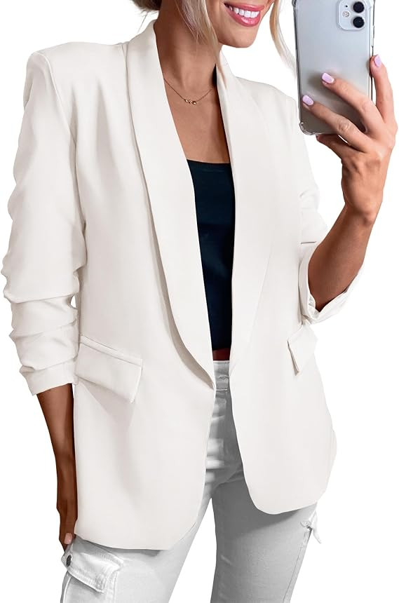 KIRUNDO Womens Blazer 2026 Spring Fall Business Casual Jackets | Long Sleeve Open Front Dressy Su... | Amazon (US)