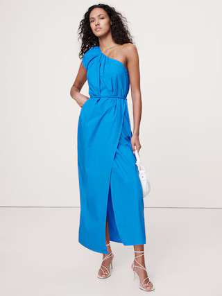 Ruched Cotton Poplin One-Shoulder Maxi Dress | Banana Republic (US)