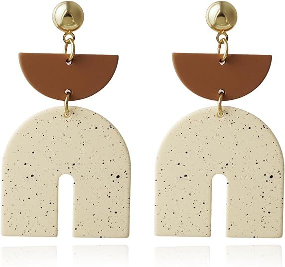 Geometric Clay Earrings for Women,Irregular Handmade Polymer Earrings for Girls,Boho U Shape Drop... | Amazon (US)