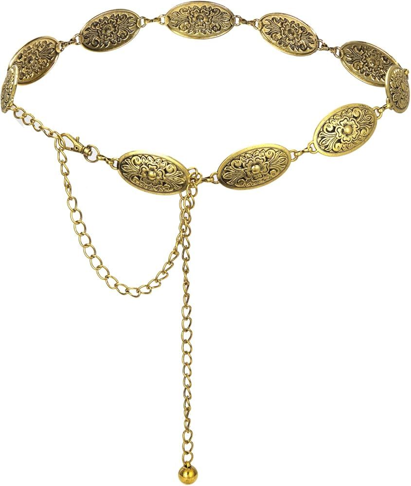 Waist chain women's metal chain dress with sweater chain gold retro Turquoise stone punk belt con... | Amazon (US)