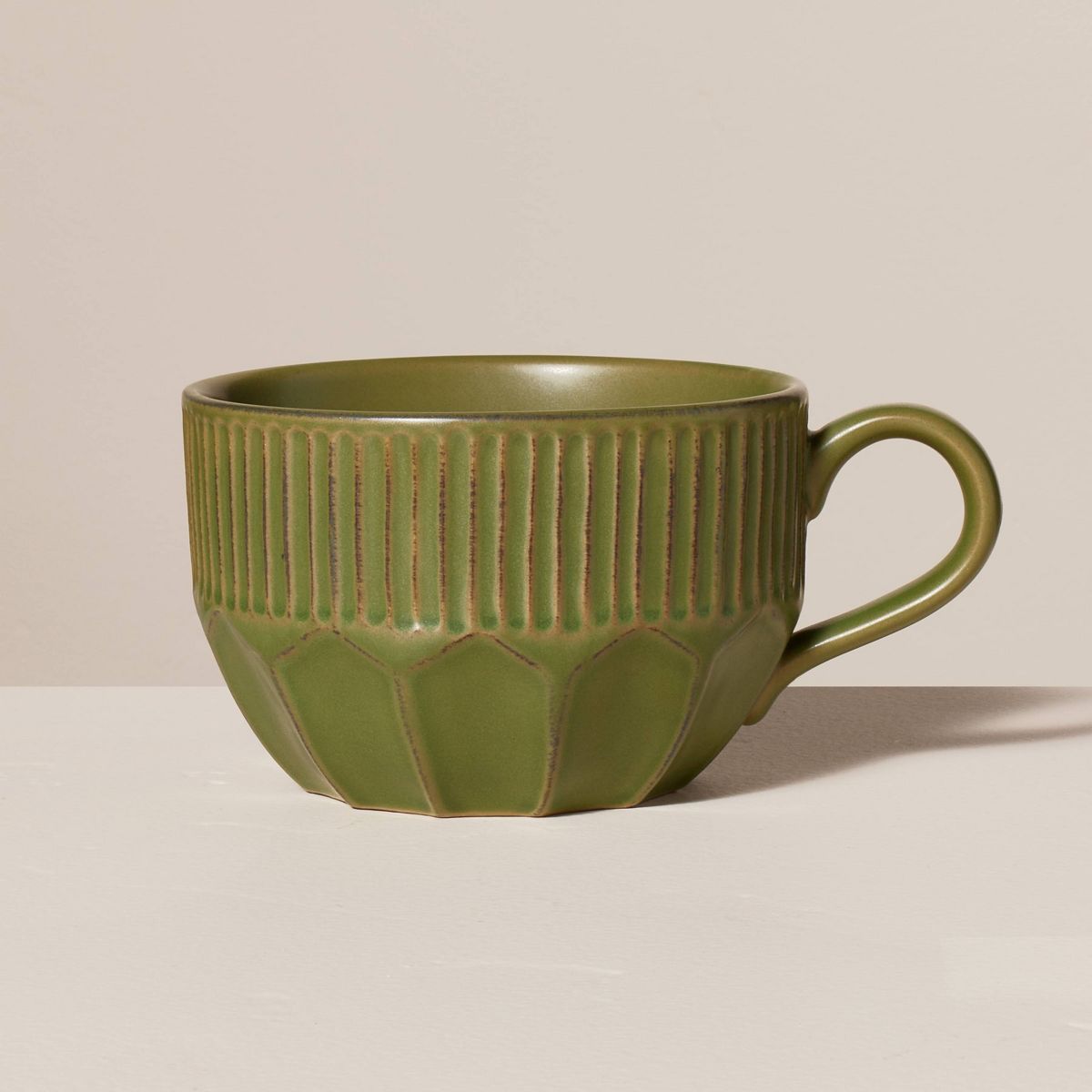 16oz Multi-Faceted Stoneware Latte Mug Green - Hearth & Hand™ with Magnolia | Target