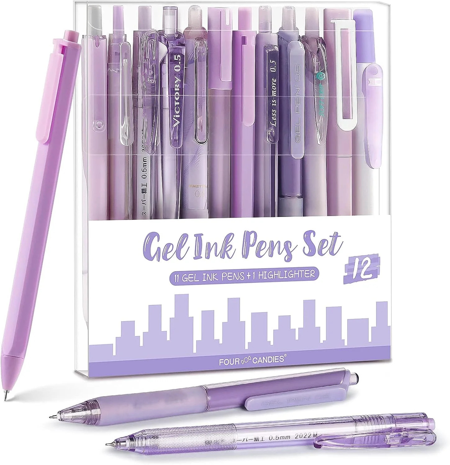 Four Candies Retractable Purple Pen Set, 11Pcs Black Ink Gel Pens(0.5mm), 1Pcs Purple Highlighter... | Walmart (US)