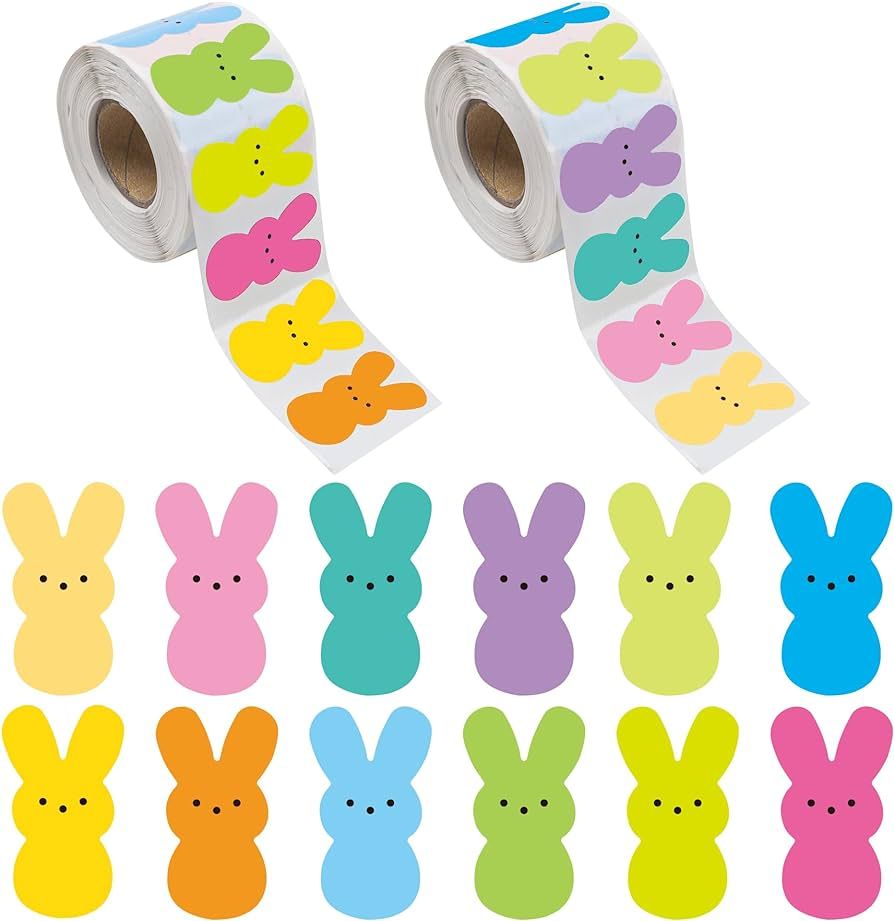 1200 Pcs Easter Bunny Stickers Bunny Peeps Stickers Roll 12 Color Easter Rabbit Self-Adhesive Lab... | Amazon (US)