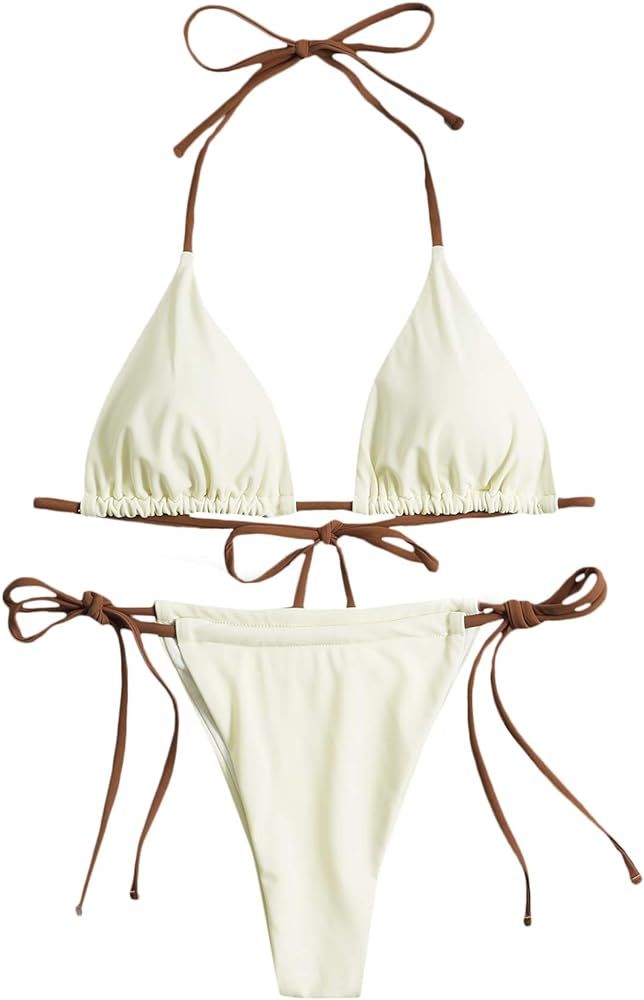 SweatyRocks Women's Halter Ditsy Floral Triangle Tie Side Bikini Swimsuit | Amazon (US)