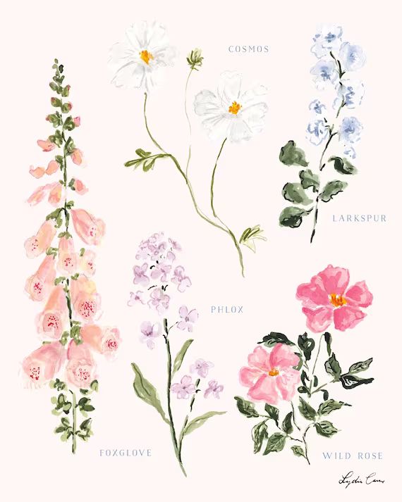 Botanical Art Print No. 1  Summer Garden Flowers | Etsy Canada | Etsy (CAD)
