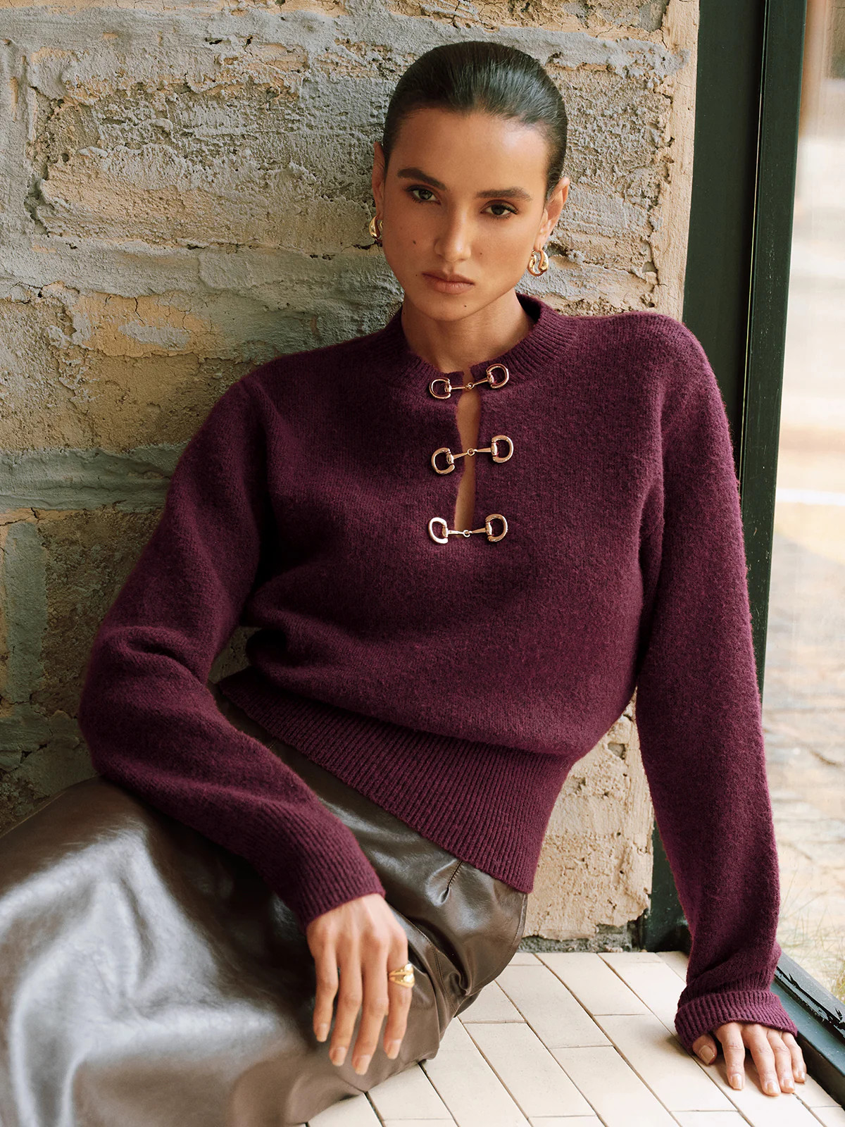 Horsebit Detail Long Sleeve Sweater | Commense