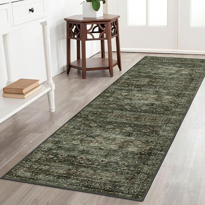 Green Washable Rug Runners for Hallways Non Slip,2'6"x8' Non Slip Kitchen Runner Bathroom Runner ... | Amazon (US)