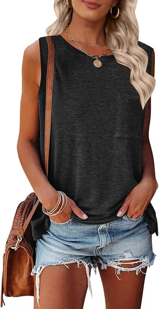 TECREW Women's Summer Sleeveless Crew Neck Tank Tops Casual Basic T Shirts Blouse | Amazon (US)